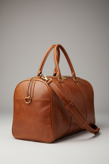 Metropolitan Travel Weekender in Bronze, portrait side-angle shot with strap