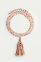 Le Serenity Mala luxury blush gemstone mala necklace centered on white background