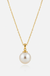 Le Pearl luxury feminine gold pearl pendant necklace centered on white background