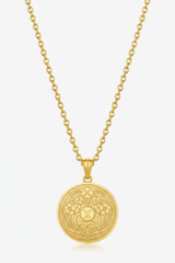 Le Velvet luxury engraved gold pendant necklace centered on white background