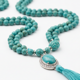 Luxury close-up of turquoise mala necklace jewelry detail
