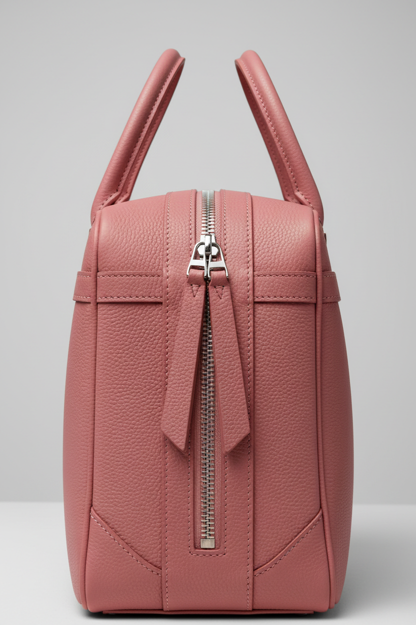 Urban Voyage Weekender in Pink Structured Executive Leather — zipper detail