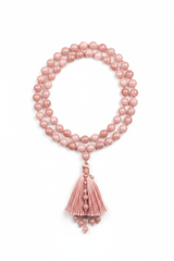 Le Rosé Mala luxury rose pink gemstone mala necklace centered on white background