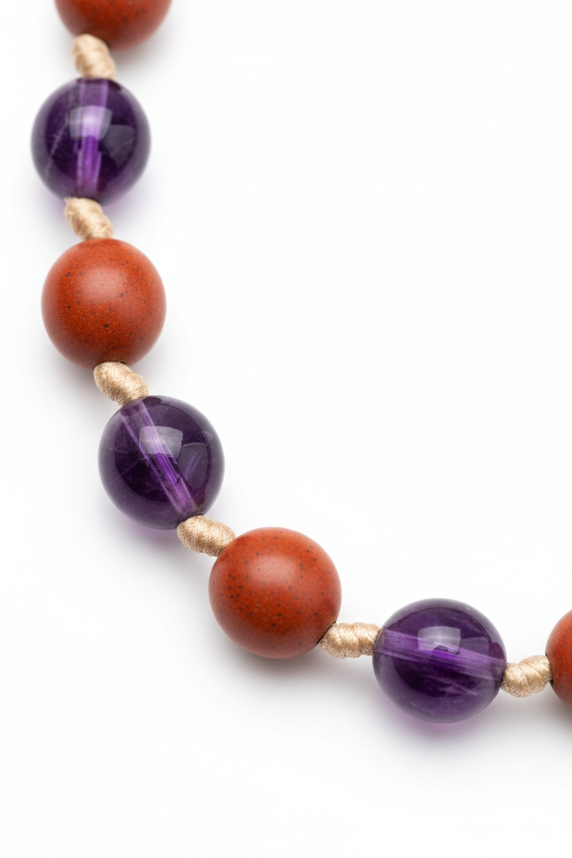 Premium hand-knotted gemstone beads of Le Omnia Mala necklace