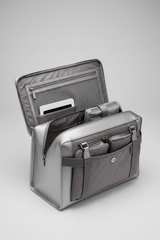 Executive Carry Weekender in Silver Structured Matte Leather – open interior compartment