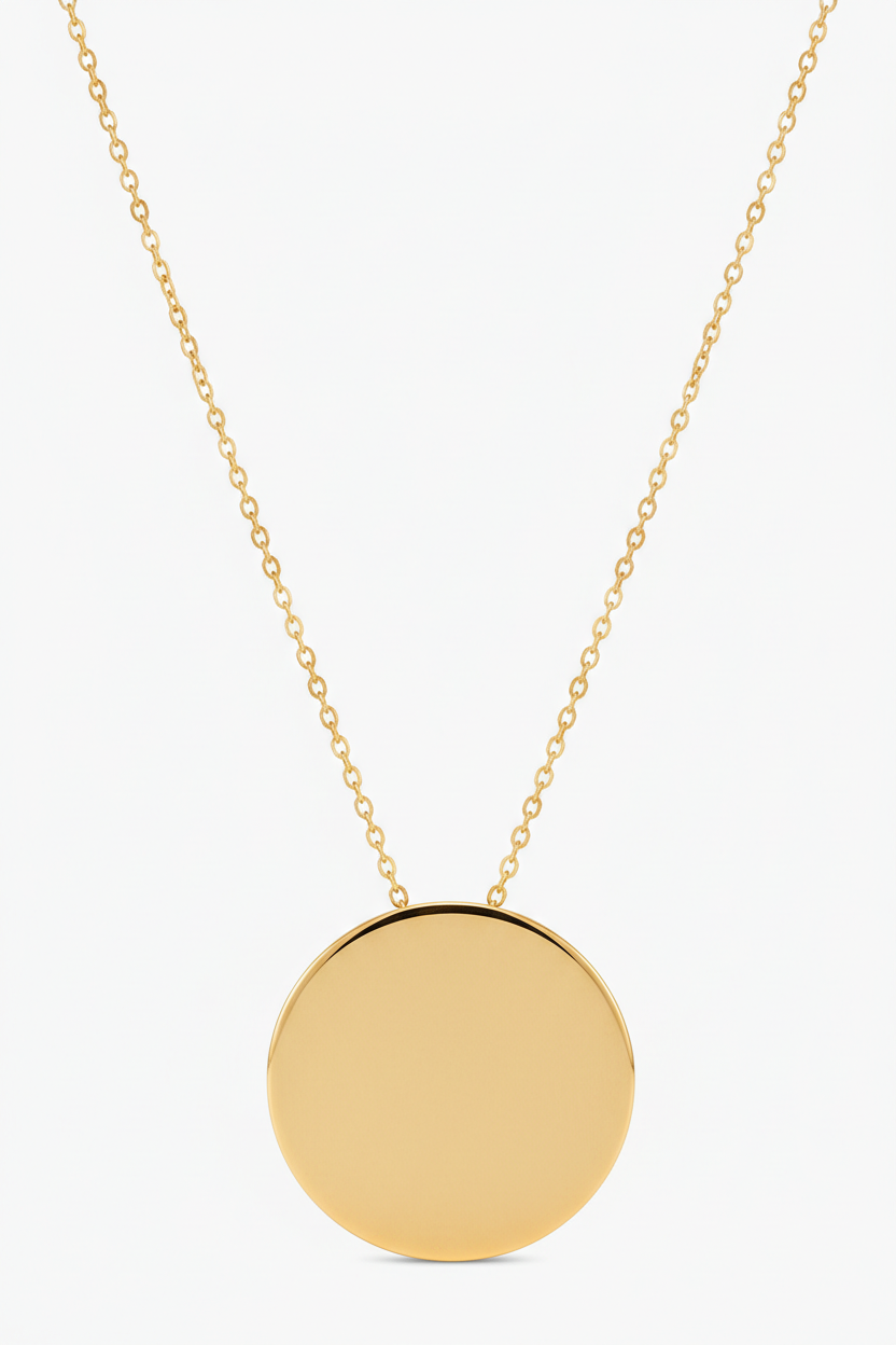 Le Harmonie luxury gold round pendant necklace centered on white background