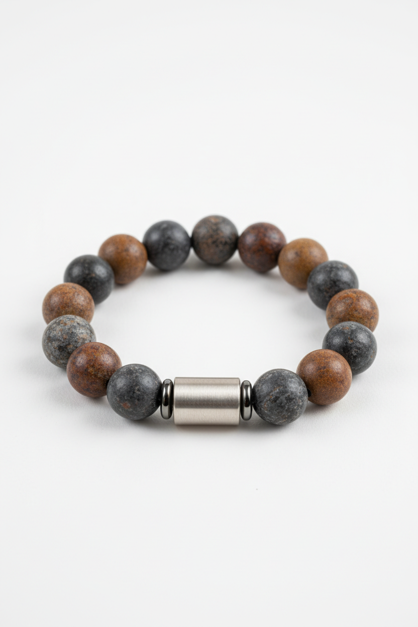 Stone Bead Bracelet luxury men's natural stone bead bracelet centered on white background