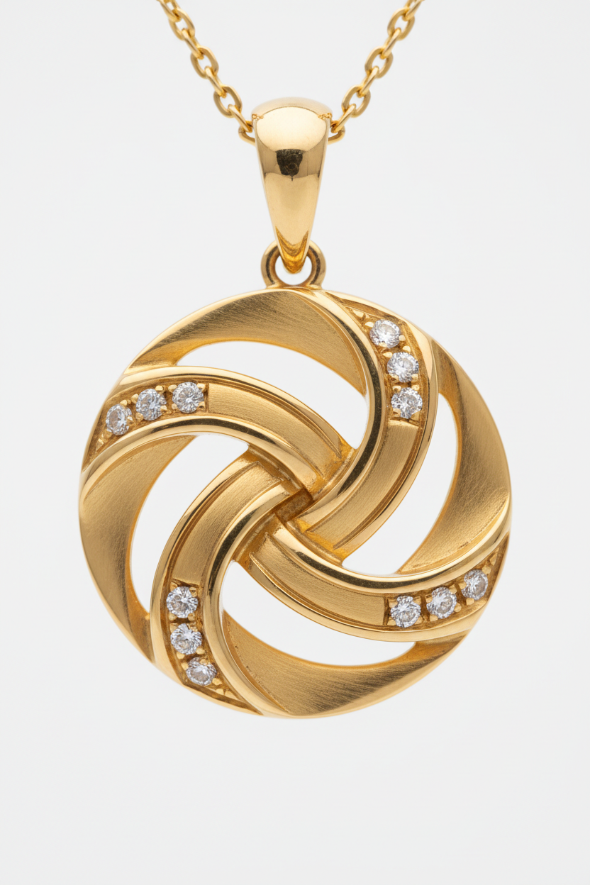 Macro texture shot of Le Nova gold pendant craftsmanship