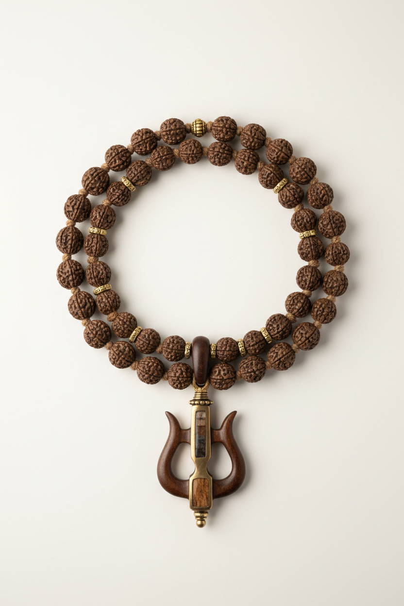 Rudra Mala Necklace luxury men's natural rudraksha mala necklace centered on white background