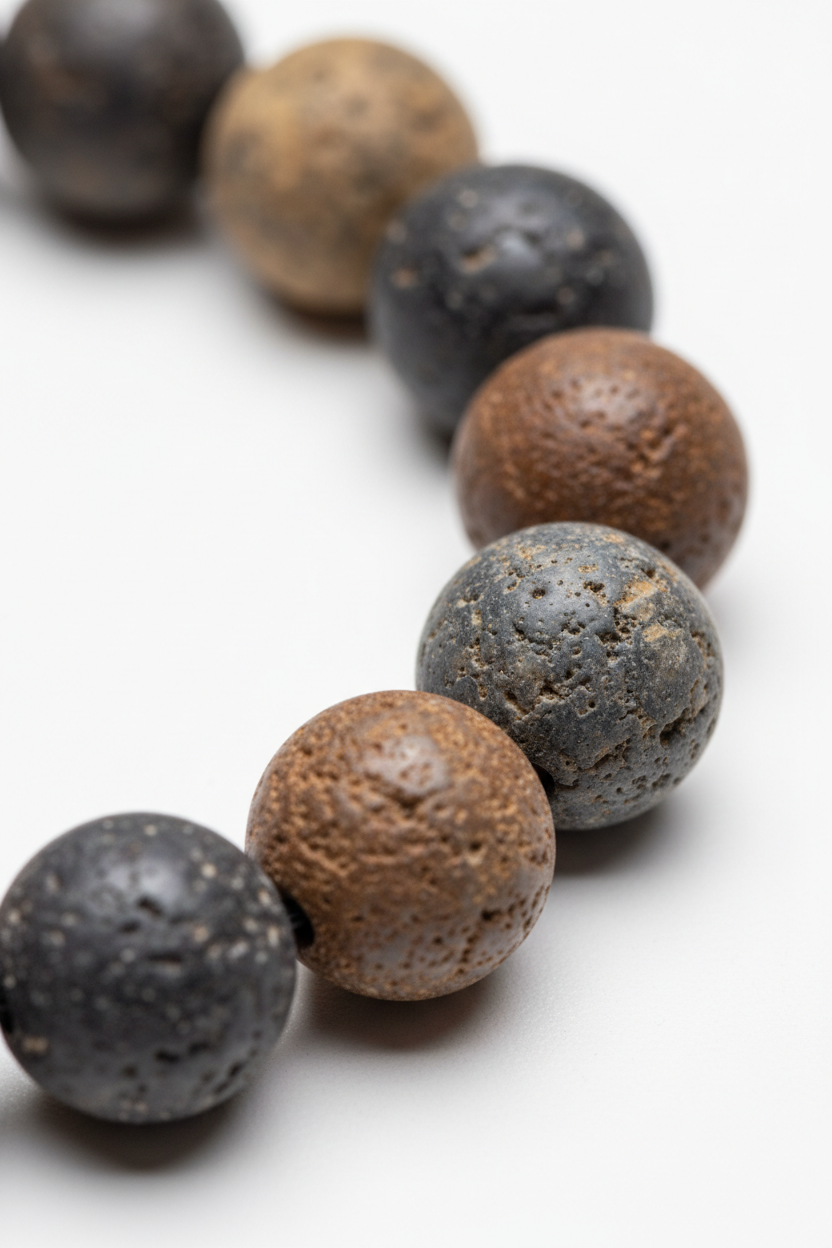 Close-up of natural textured stone beads on Stone Bead Bracelet