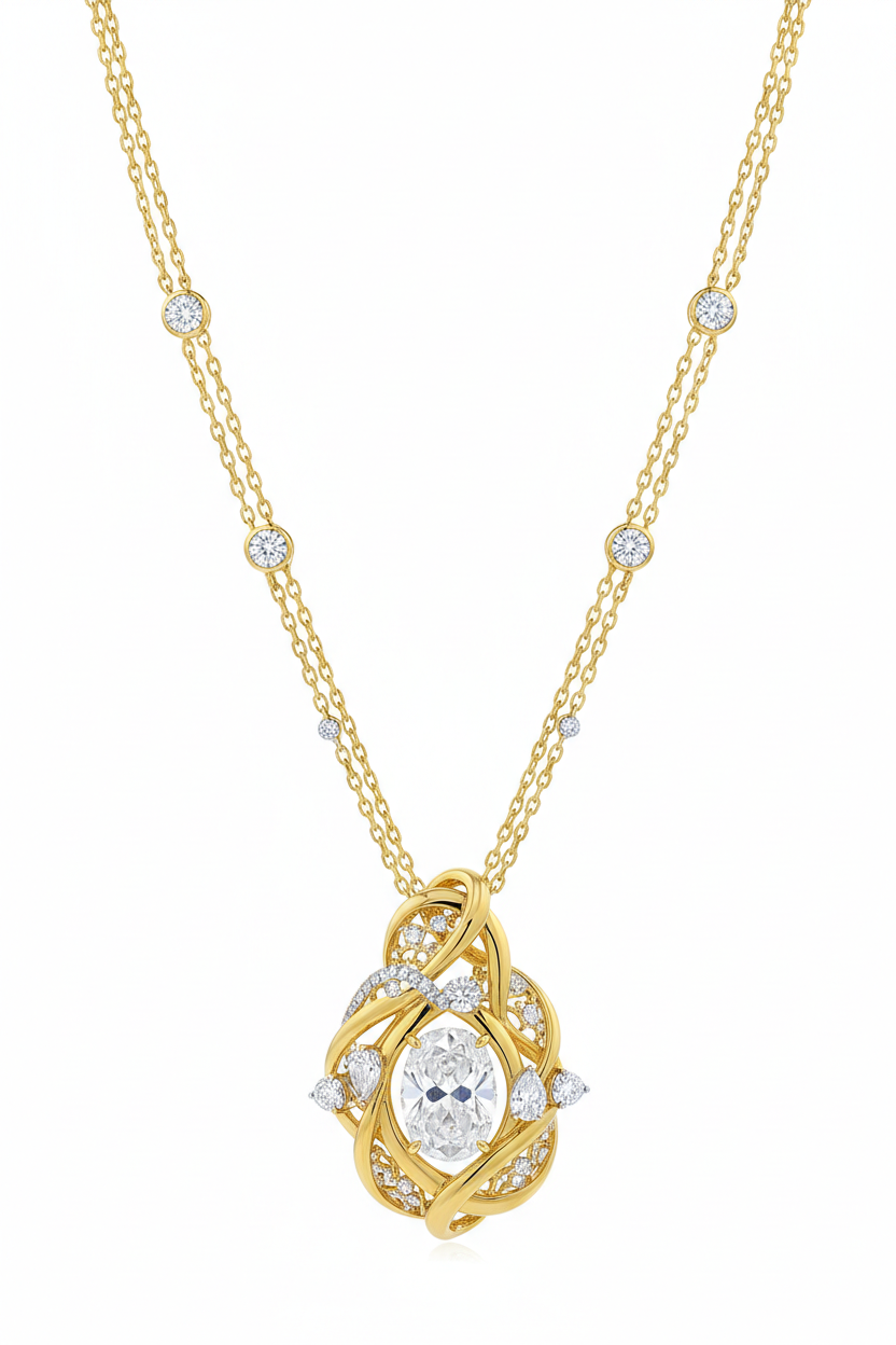 Le Élise luxury elegant gold necklace centered on white background