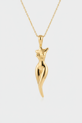 Close-up detail of Le Lumière minimal gold pendant silhouette