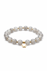 Luxury feminine moonstone bead bracelet with gold star charm, main product view on white background