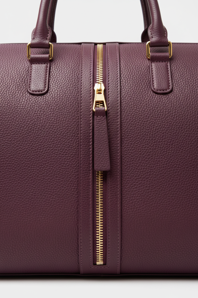 Urban Voyage Weekender in Purple Luxe Pebbled Leather — zipper detail