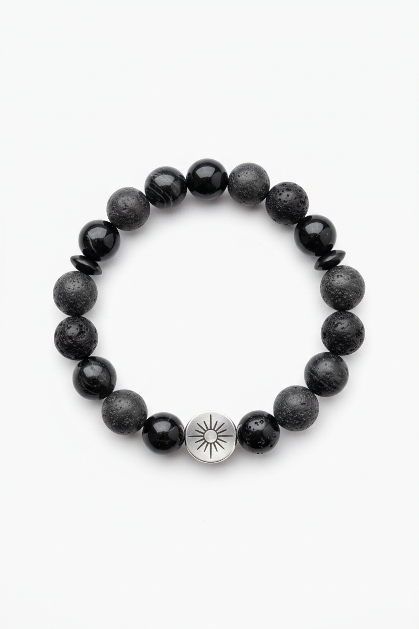 Aura Bead Bracelet luxury men's natural dark gemstone bead bracelet centered on white background