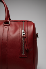 Urban Voyage Weekender in Red Premium Soft Leather — zipper detail