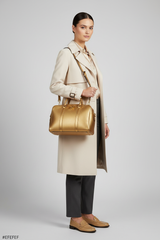 Executive Carry Weekender in Gold Premium Signature Leather – lifestyle travel model