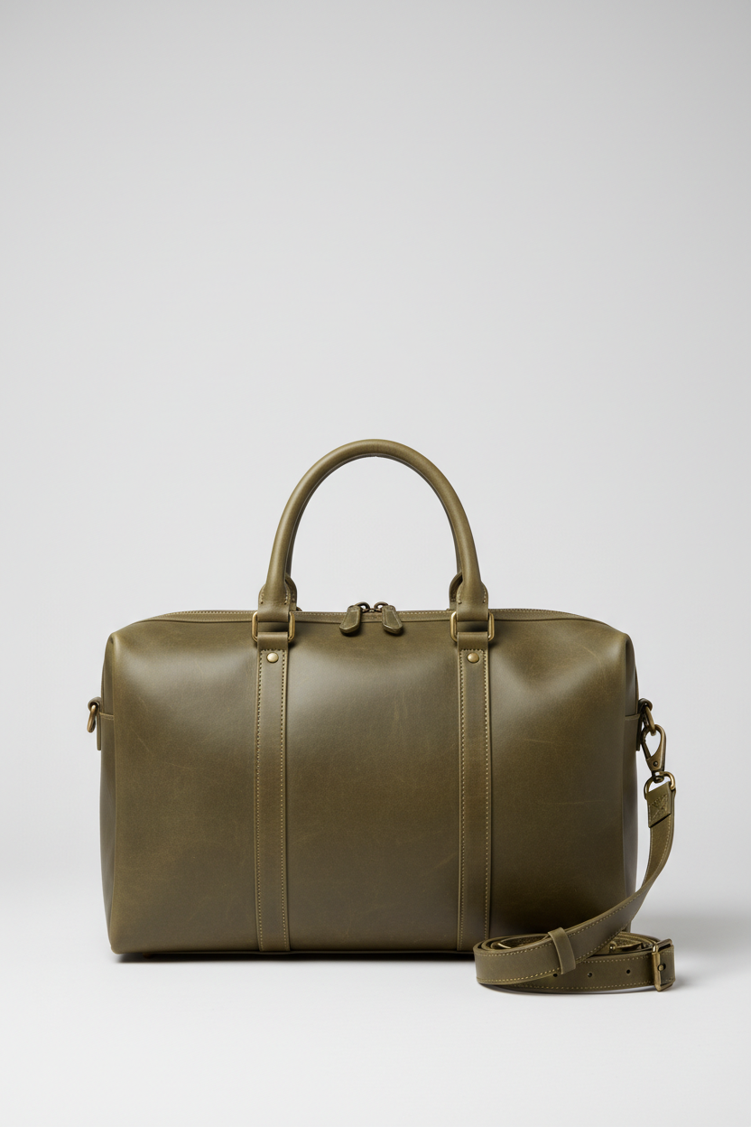 Executive Carry Weekender in Olive Vintage Utility Leather – front portrait