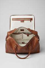 Metropolitan Travel Weekender in Bronze, portrait open compartment view