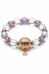 Premium delicate charm detail on Pure Energy Bracelet against crystal and lavender gemstone beads