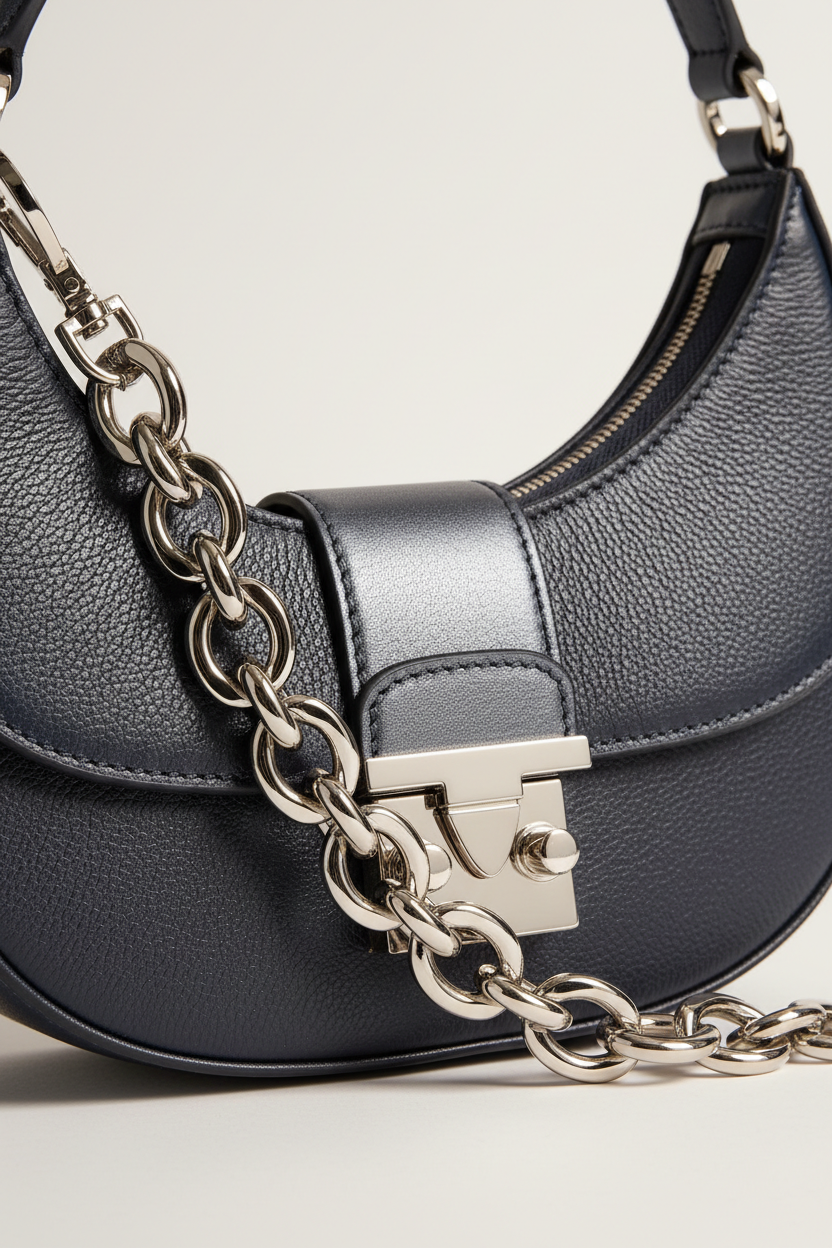 Le Gina Studio Navy + Silver – Leather & Hardware