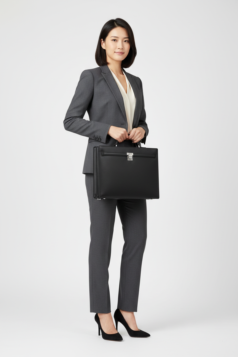 Le Slim Briefcase Black – Model Shot