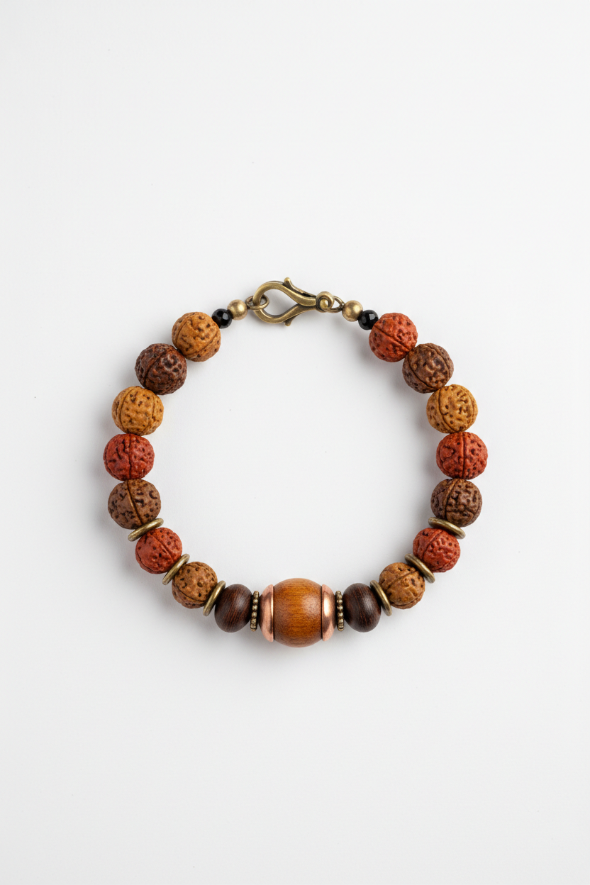 Earth Tone Bracelet luxury spiritual men's natural rudraksha bracelet centered on white background
