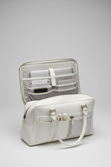 Executive Carry Weekender in White Refined Smooth Leather – open interior compartment