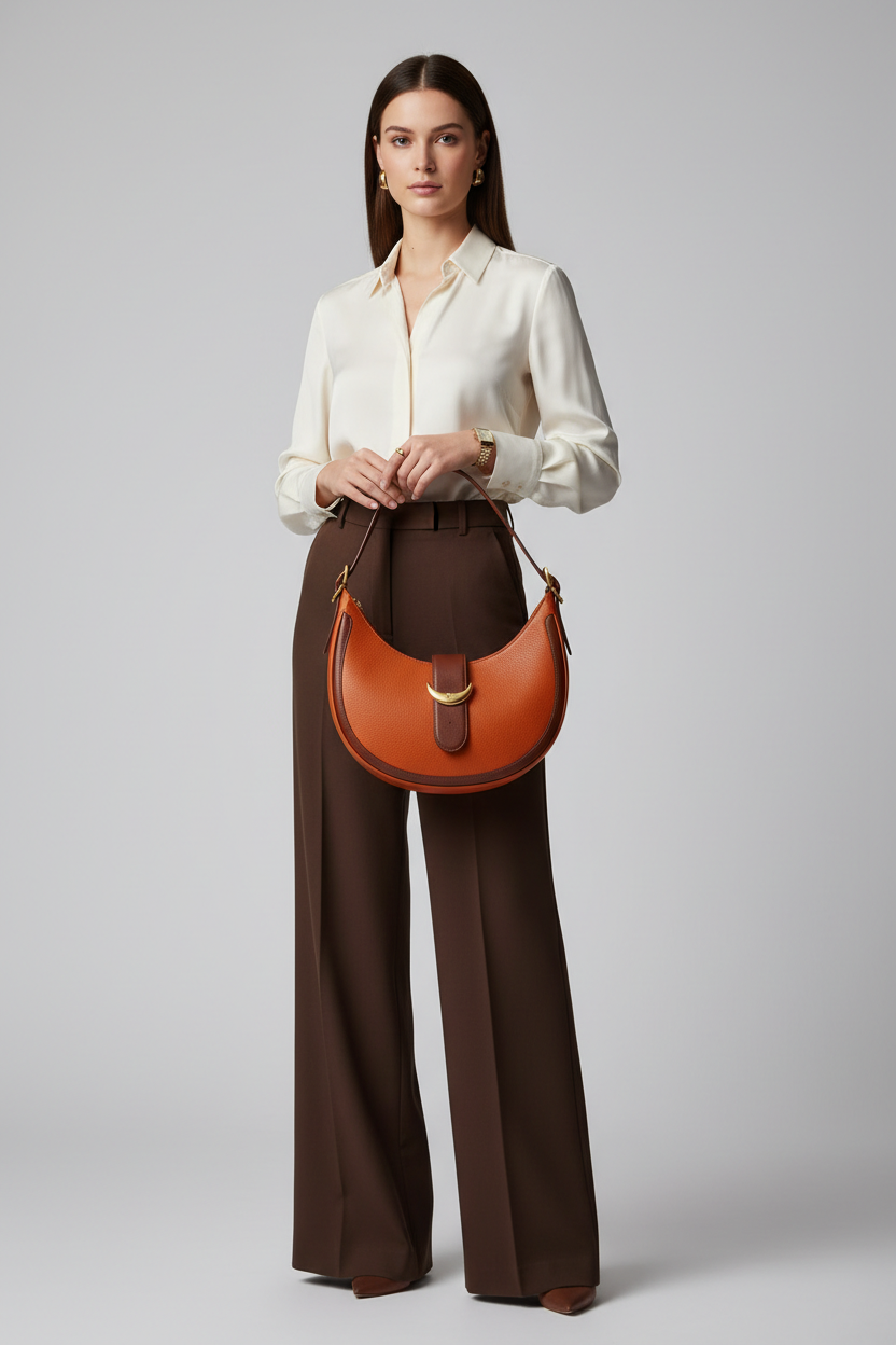 Le Gina Atelier Orange + Brown – Model Shot