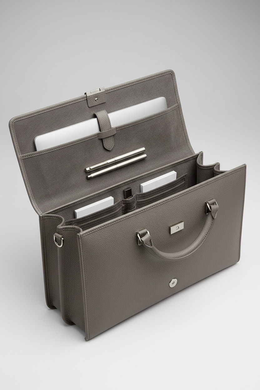 Le Slim Briefcase Gray – Open Interior