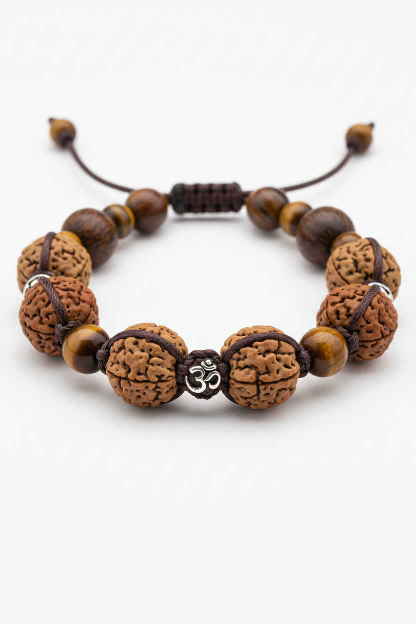 Close-up of Earth Tone Bracelet natural bead surface and handcrafted cord craftsmanship