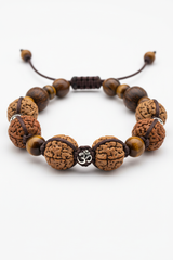 Close-up of Earth Tone Bracelet natural bead surface and handcrafted cord craftsmanship