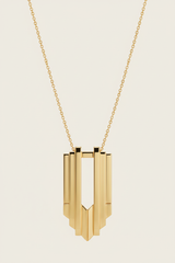 Le Nova luxury modern gold pendant necklace centered on white background