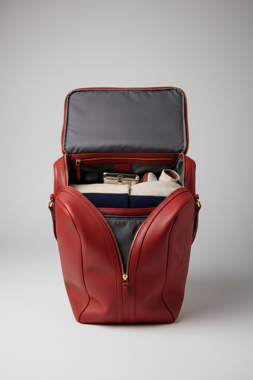 Urban Voyage Weekender in Red Premium Soft Leather — open compartment