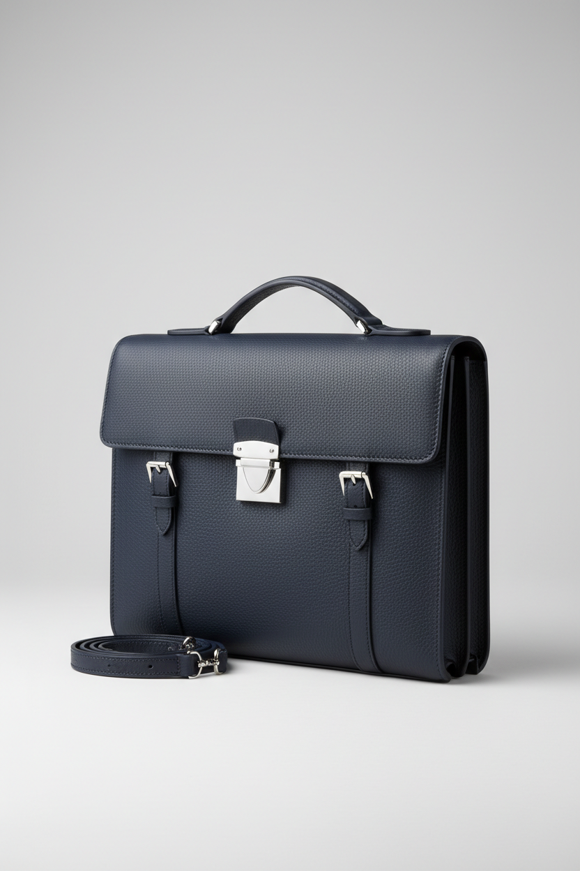 Le Slim Briefcase Navy – Front Angle