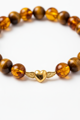 Gemstone detail shot of golden tiger's eye and honey amber beads on Golden Love Bracelet