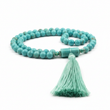 Luxury aqua blue turquoise mala necklace side angle view