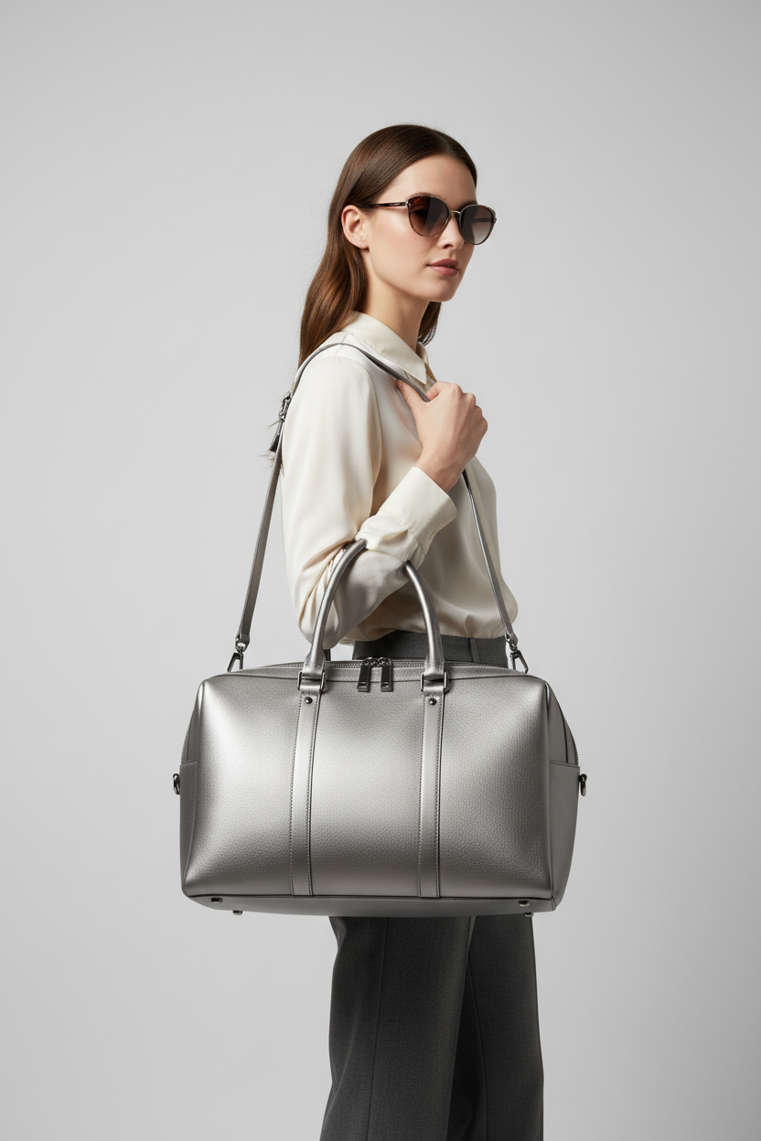 Executive Carry Weekender in Silver Structured Matte Leather – lifestyle travel model