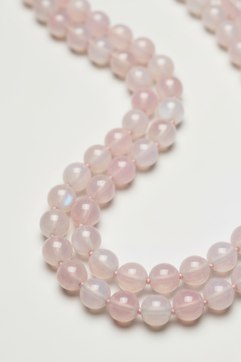 Premium opaline gemstone bead detail of Le Opaline Mala necklace