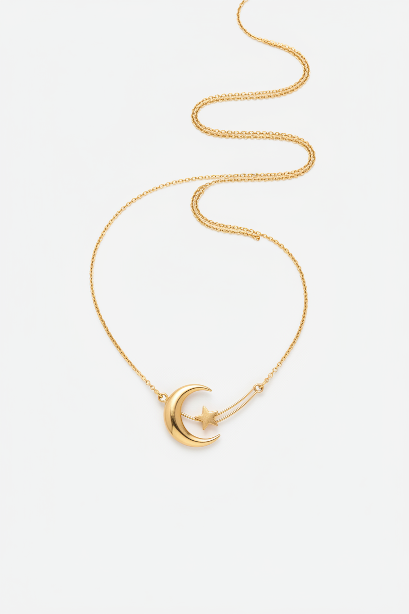 Le Mirage luxury celestial gold pendant necklace centered on white background