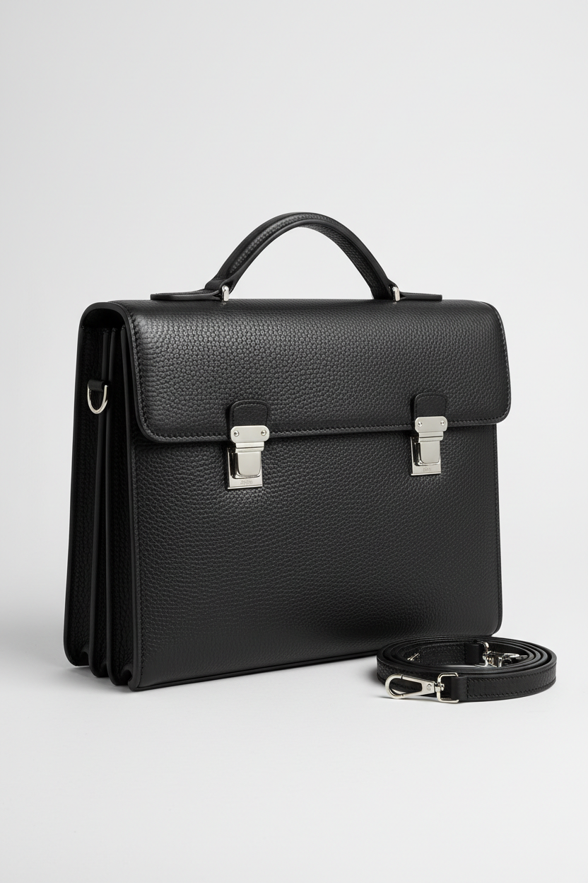 Le Slim Briefcase Black – Front Angle
