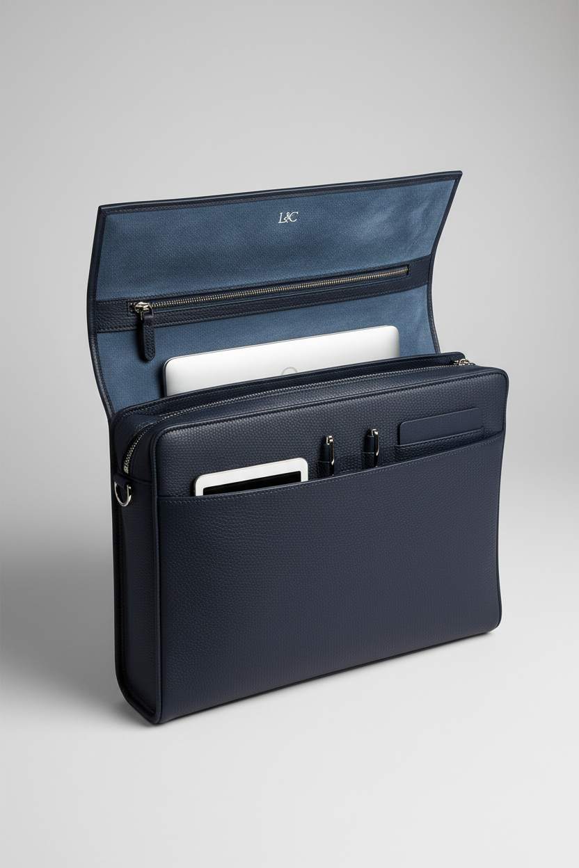 Le Slim Briefcase Navy – Open Interior