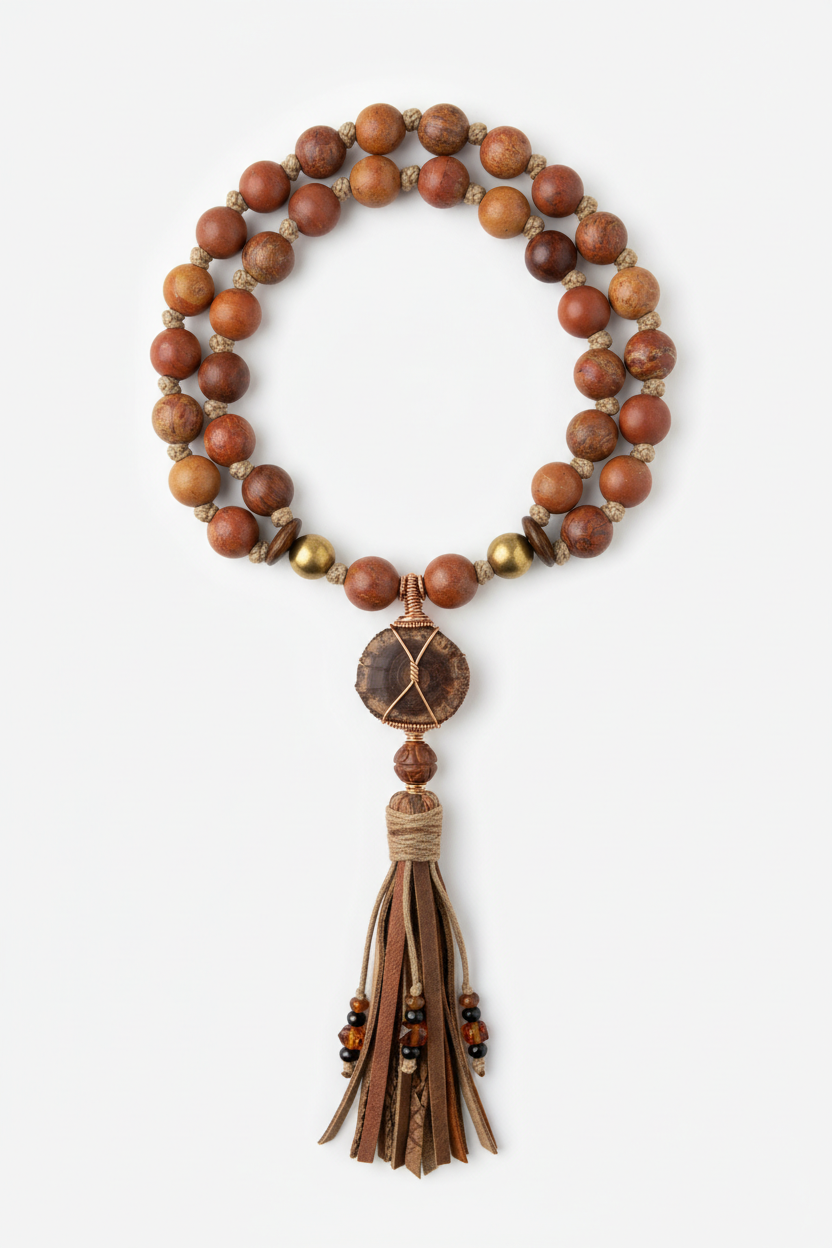 Earth Mala Necklace luxury masculine natural earthy gemstone mala necklace centered on white background