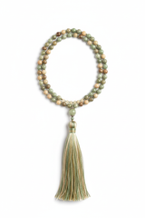 Le Zen Mala luxury hand-knotted gemstone mala necklace centered on white background