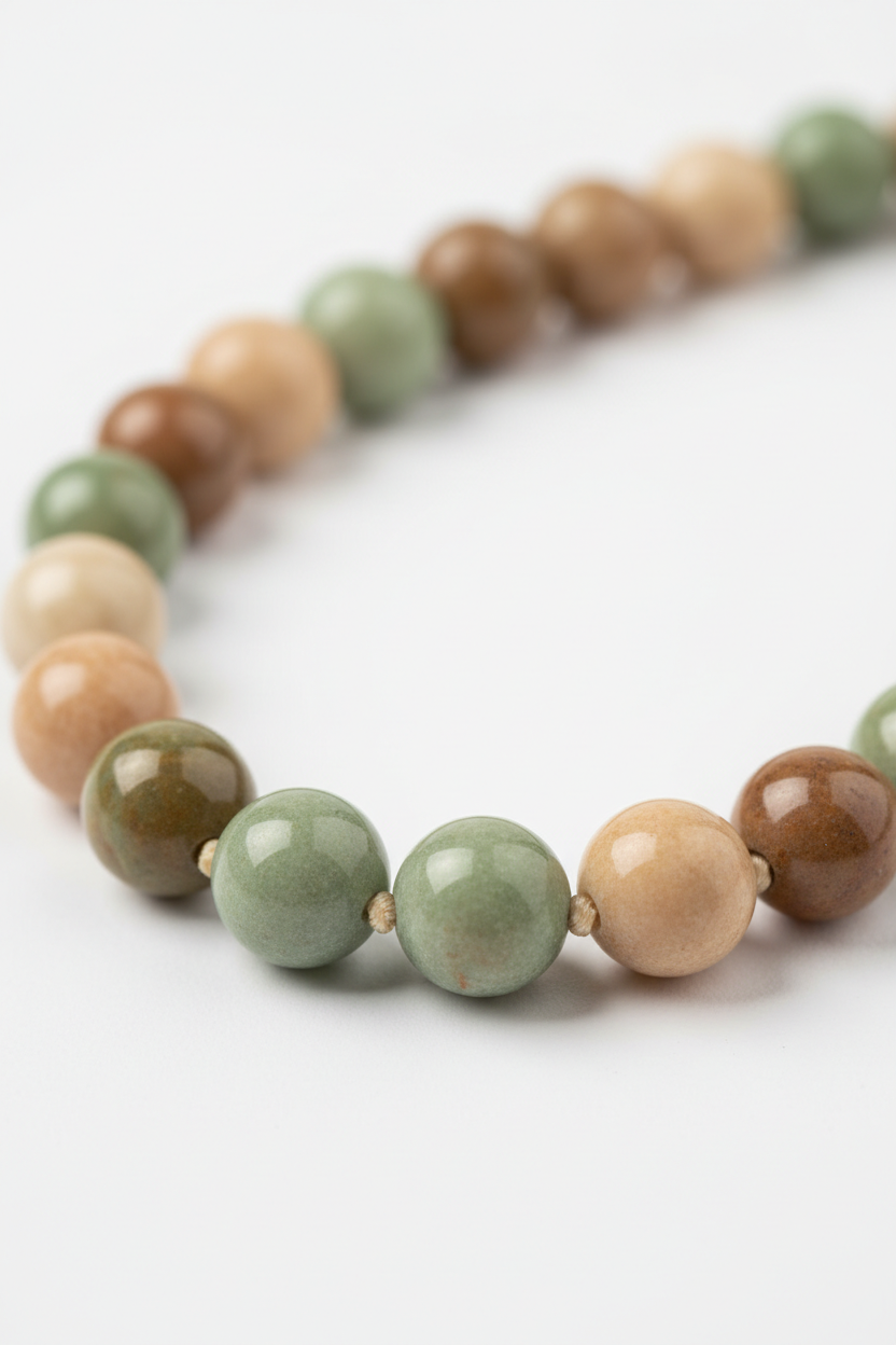 Premium hand-knotted sage green gemstone beads of Le Zen Mala necklace